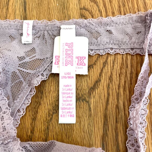 NEW NWT VS PINK VICTORIA'S SECRET Lace Strappy Thong Panty Lilac Lavender Purple - Picture 6 of 14